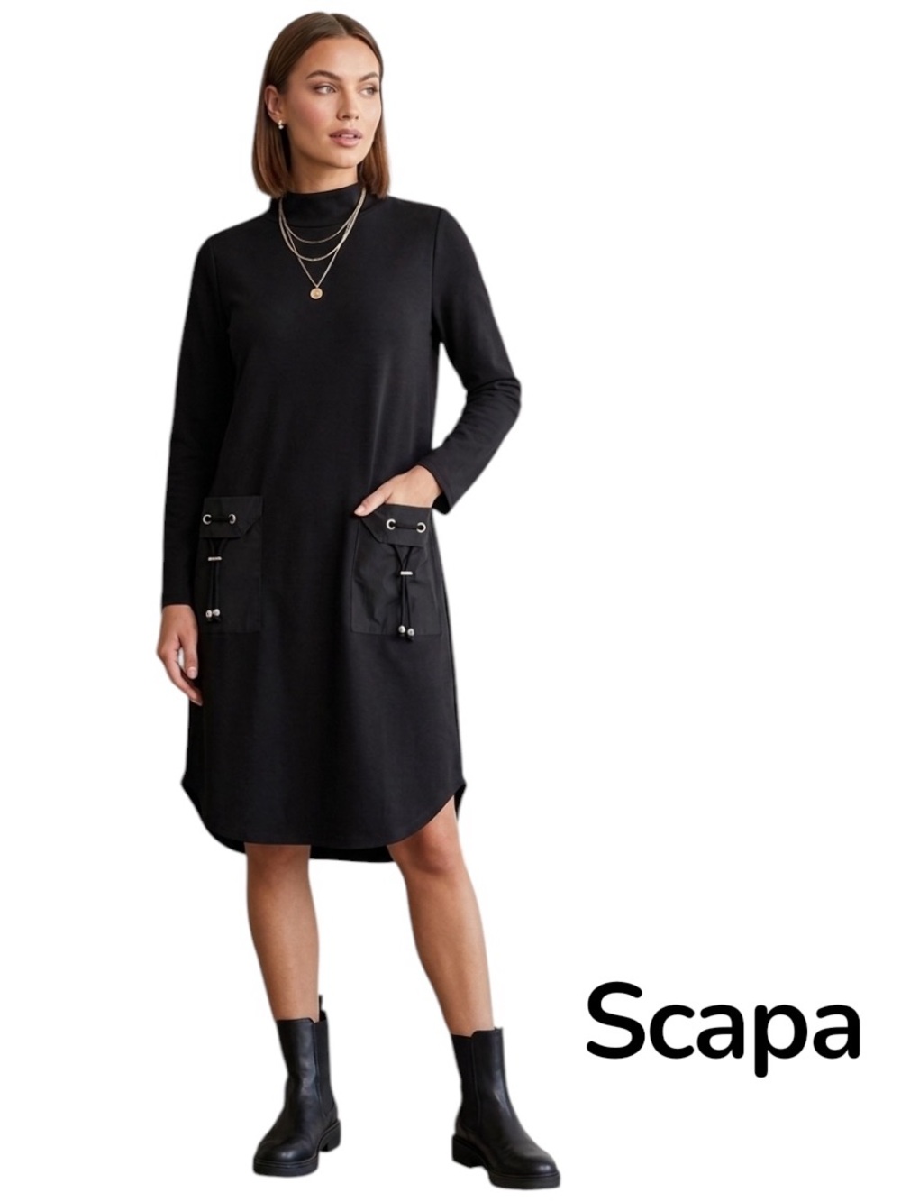 🖤 SCAPA Black Dress – Size Medium | Like New | Chic + Functional